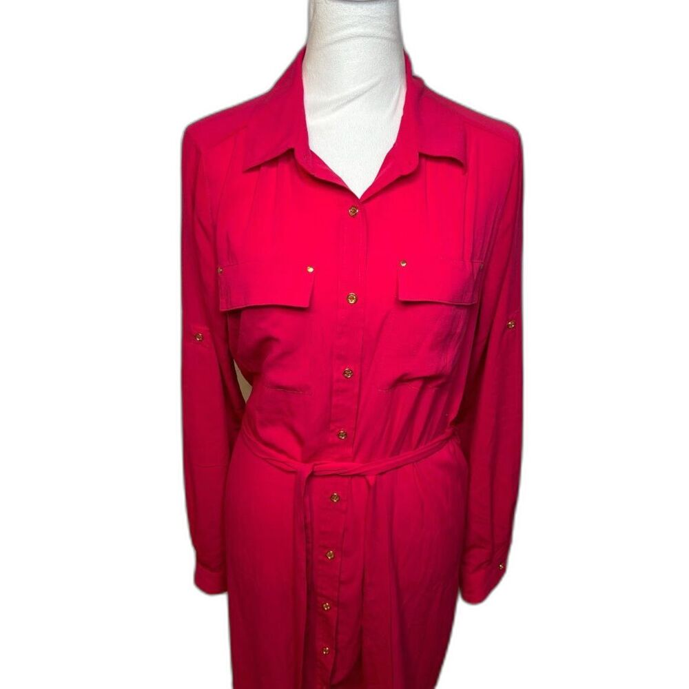 Calvin Klein Pink Button Up Shirt Dress Jacket Women Designer Stylish